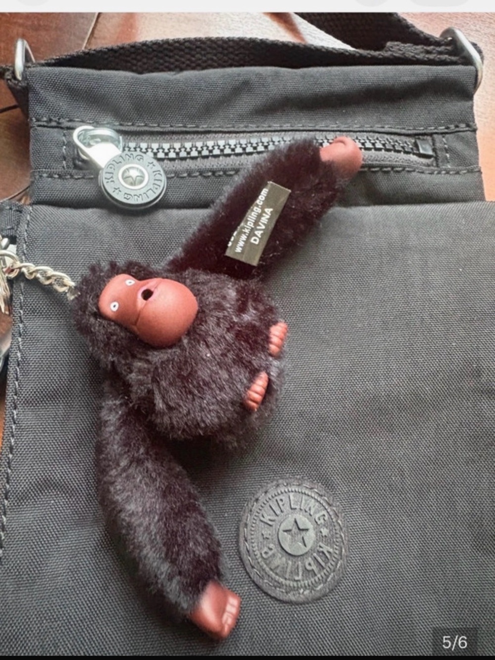 Kipling Black Crossbody with Brown Monkey Charm
